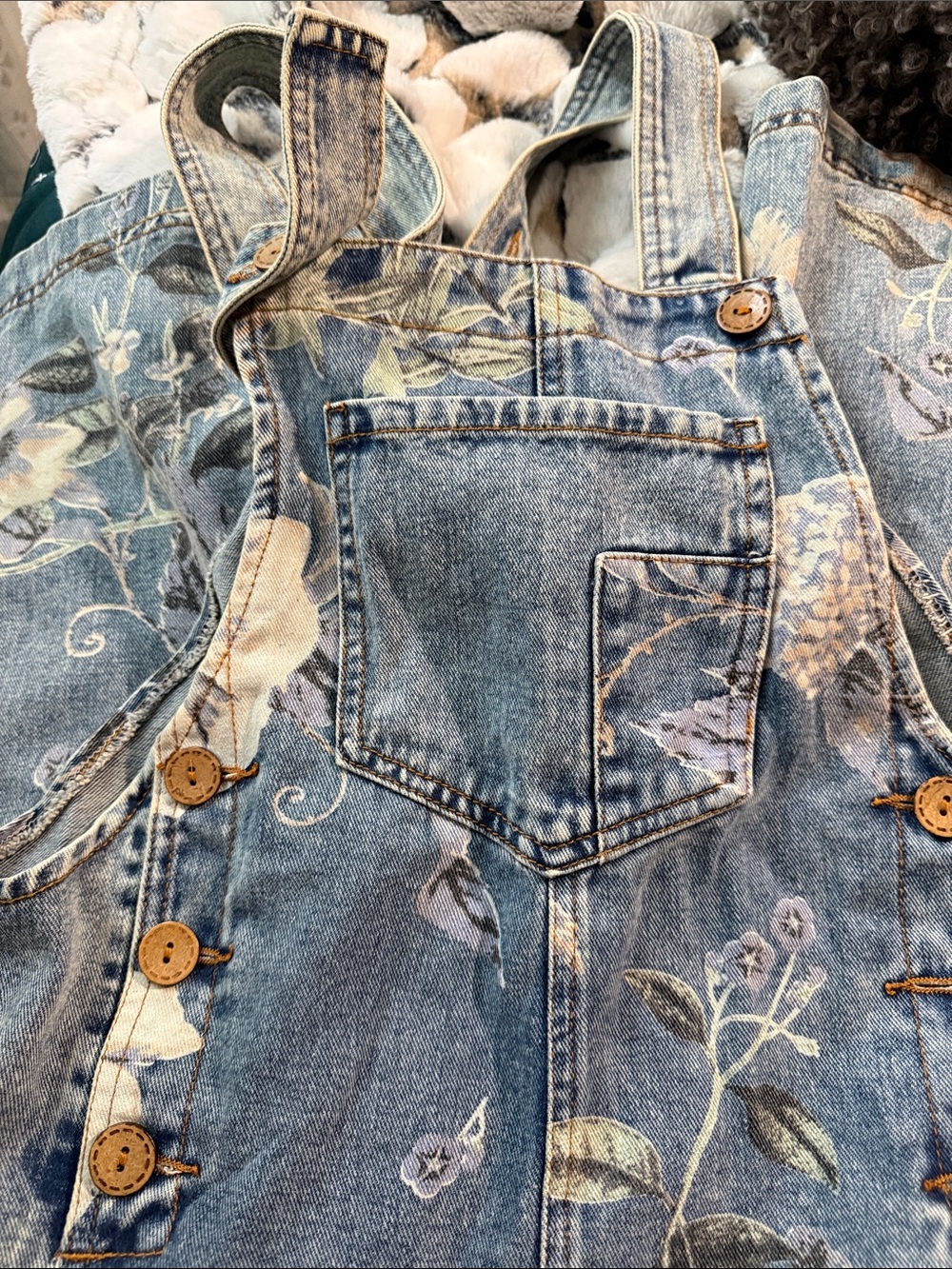 SHEIN Blue Floral Denim Jumpsuit Romper